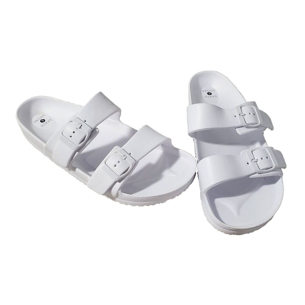 Shade & Shore Women's Sz 10 White Neida 2 Band Buckle Slide Sandals. Beach Pool